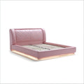 Cadre de lit adulte rose 160 x 200 cm en cuir synthétique PU avec tête de lit capitonnée et éclairage LED