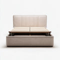 Lit coffre 160 x 200 cm beige en velours de polyester avec tête de lit rectangulaire et sommier relevable