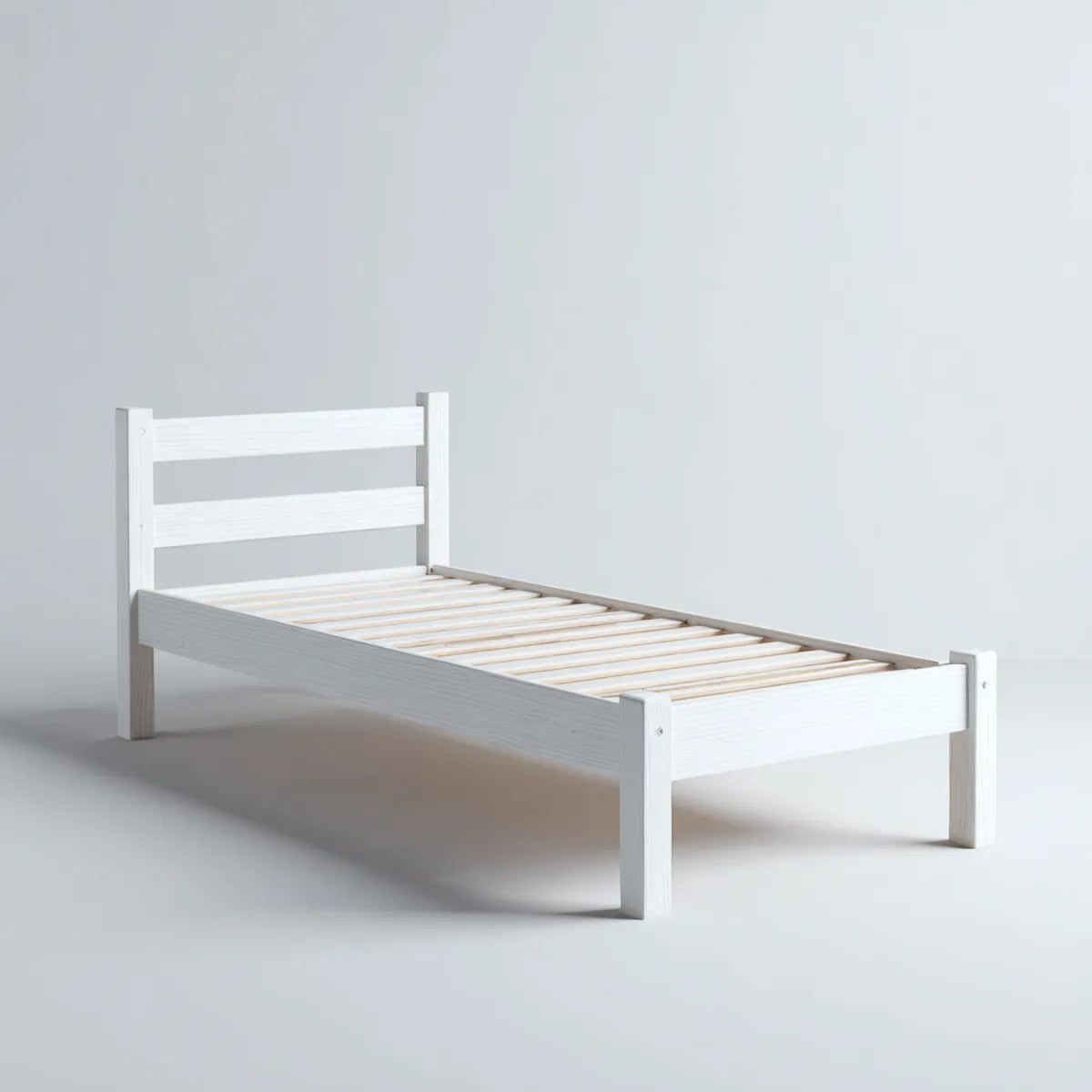 Cadre de lit simple blanc 90 x 190 cm en pin massif rectangulaire avec sommier à lattes