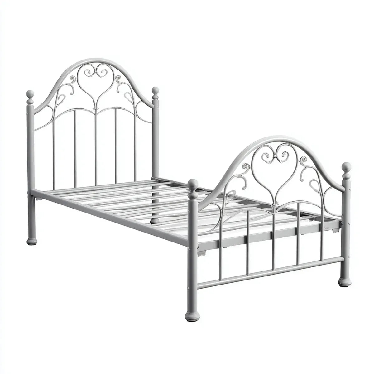 Lit simple 90 x 190 cm gris en acier avec sommier à lattes rectangulaire