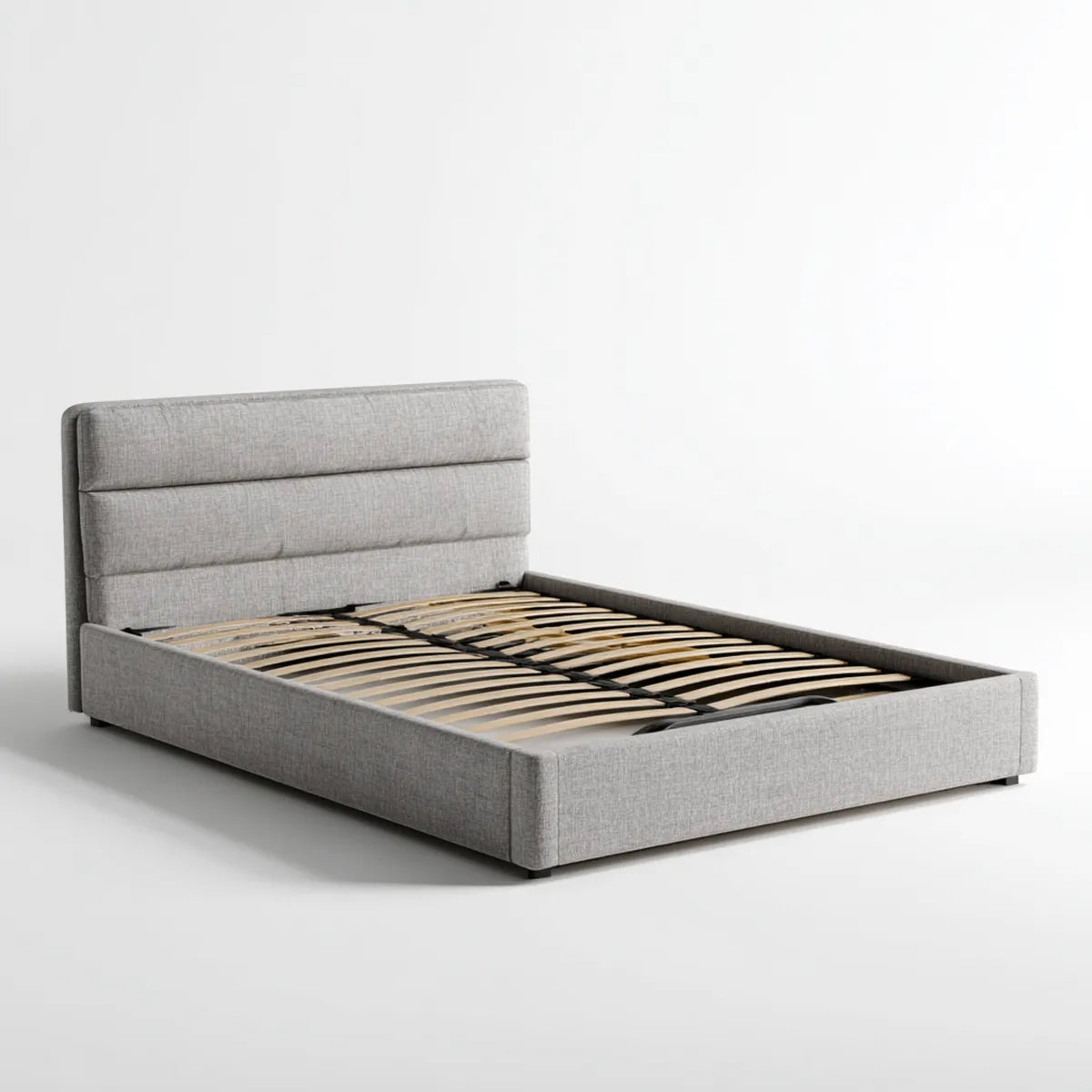 Lit double capitonné gris 160 x 200 cm avec sommier à lattes tête de lit rectangulaire en polyester