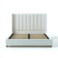 Lit double 160 x 200 cm blanc en cuir synthétique PU avec tête de lit capitonnée verticale