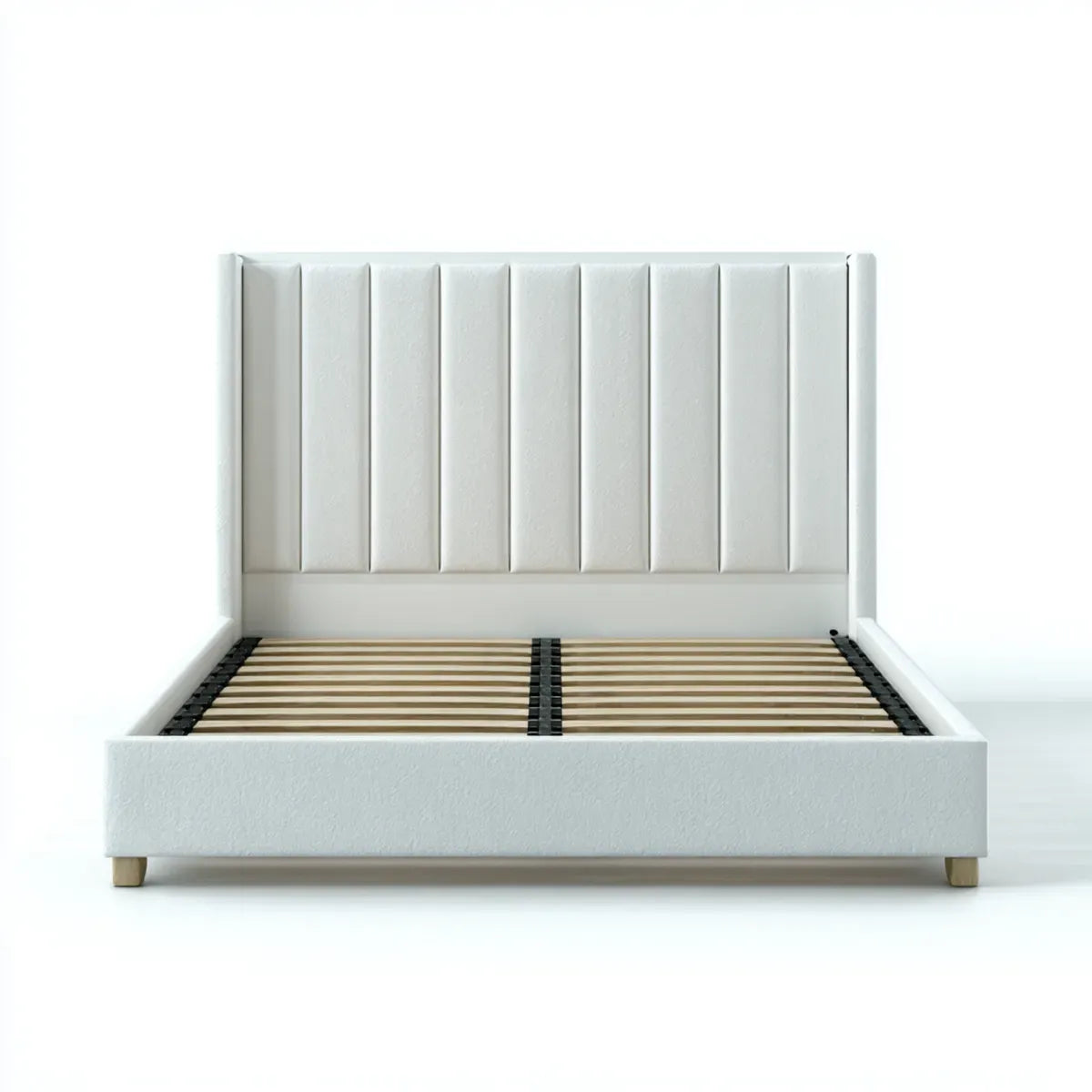 Lit double 160 x 200 cm blanc en cuir synthétique PU avec tête de lit capitonnée verticale