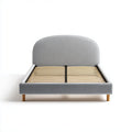Lit double 160 x 200 cm gris en velours polyester avec sommier à lattes et tête de lit arrondie