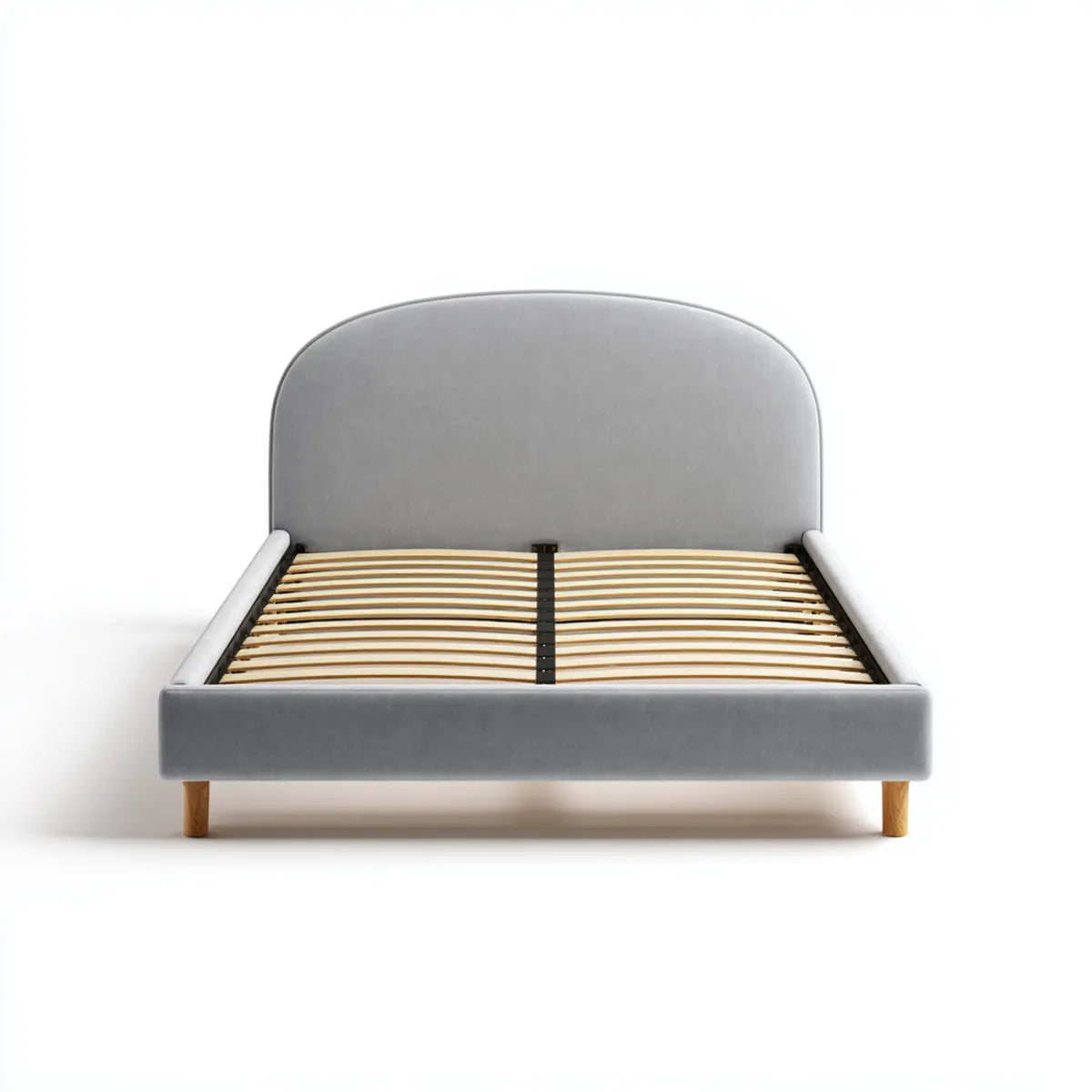 Lit double 160 x 200 cm gris en velours polyester avec sommier à lattes et tête de lit arrondie