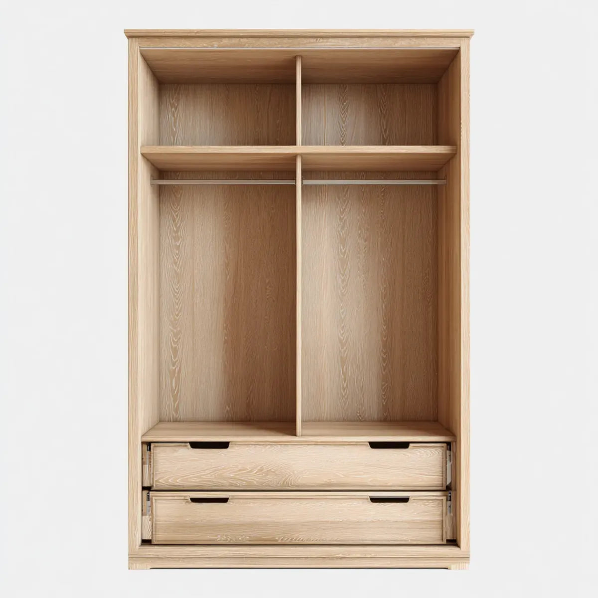 Armoire penderie ouverte 2 tiroirs chêne naturel 100 x 60 x 200 cm en chêne massif rectangulaire