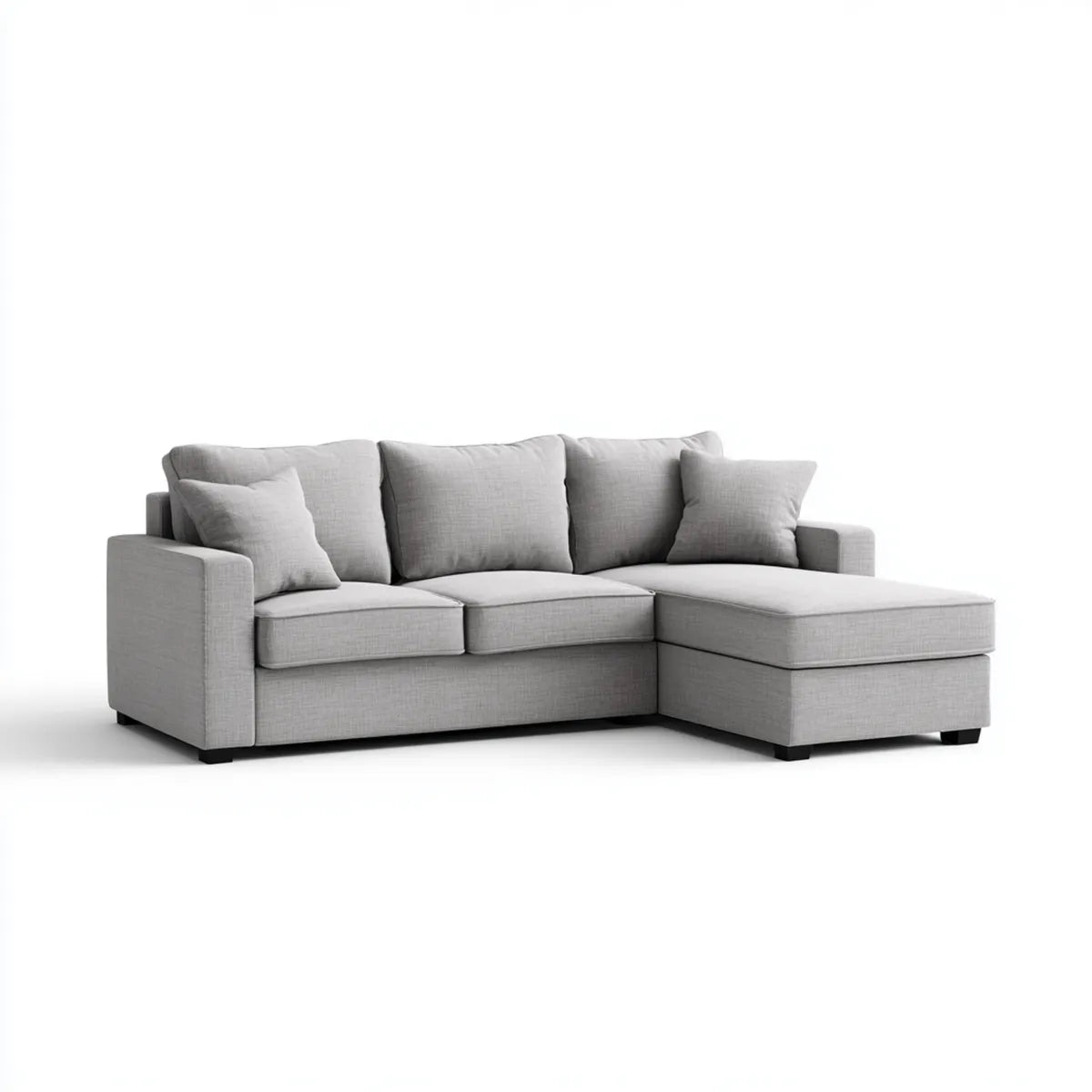 Canapé d’angle avec méridienne droite gris 230 x 145 x 85 cm en polyester forme L