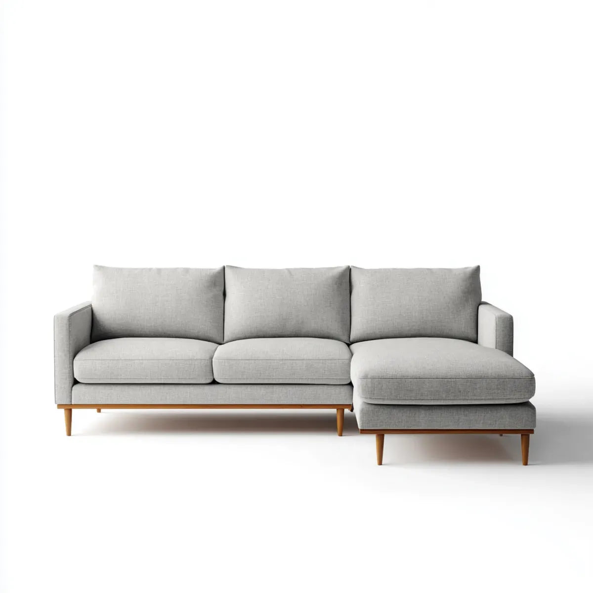 Canapé d'angle réversible 3 places gris clair 250 x 160 x 85 cm en polyester avec pieds en bois massif