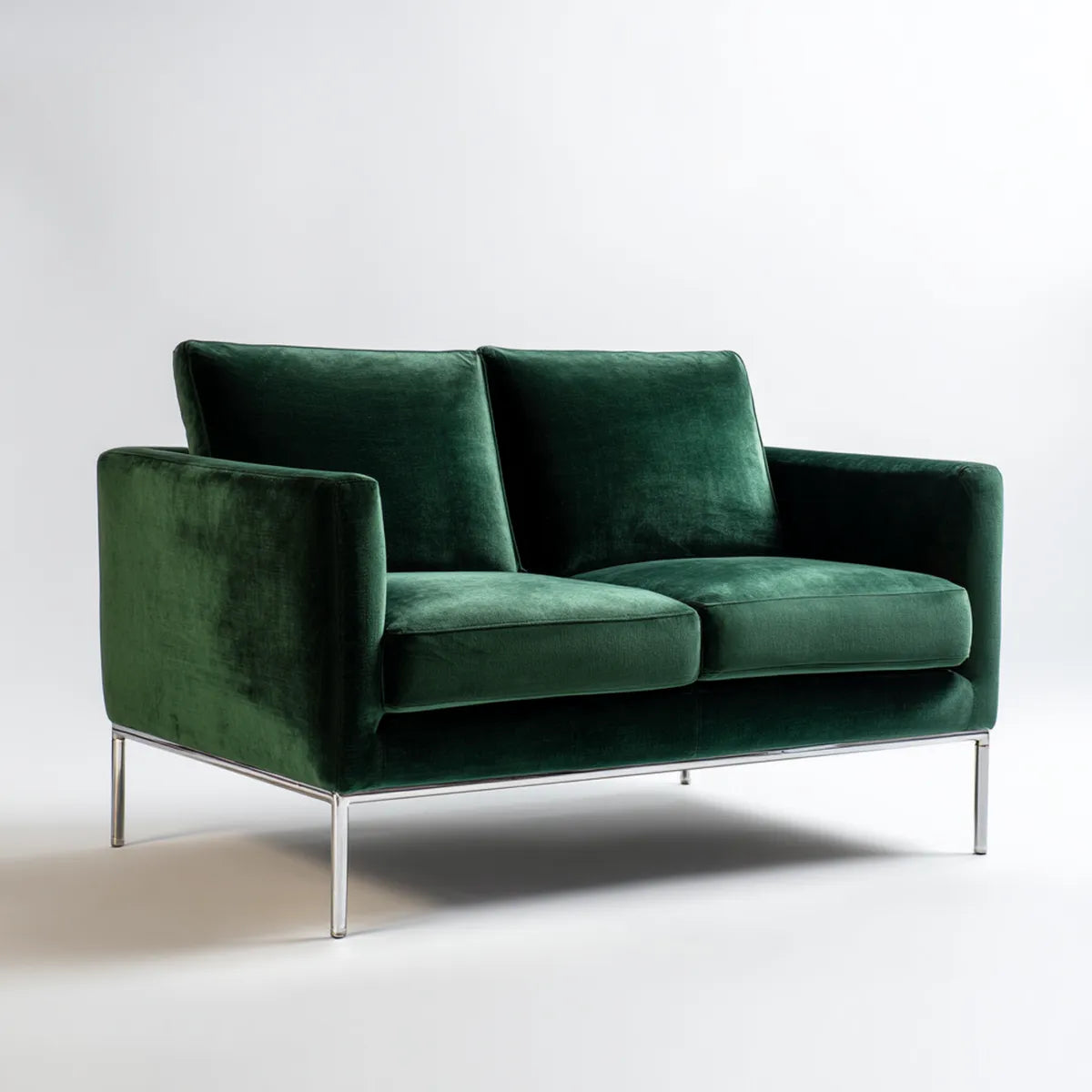 Canapé 2 places droit vert forêt en velours de polyester 160 x 85 x 80 cm
