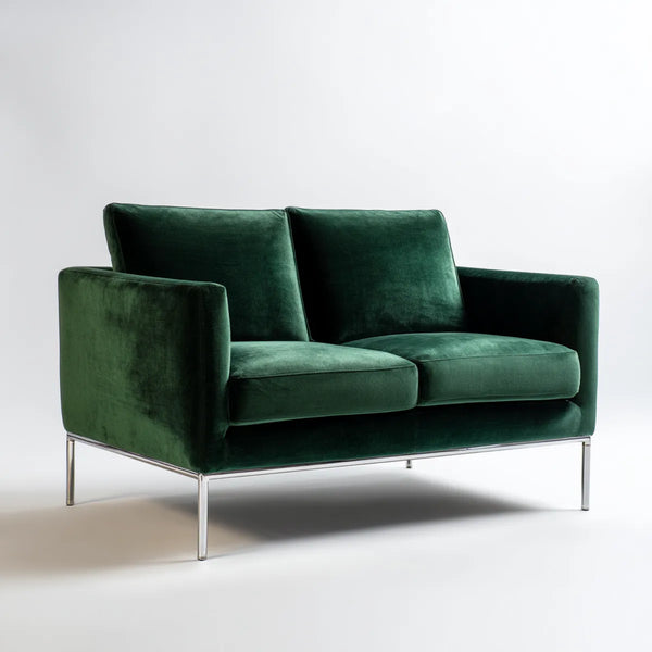Canapé 2 places droit vert forêt en velours de polyester 160 x 85 x 80 cm