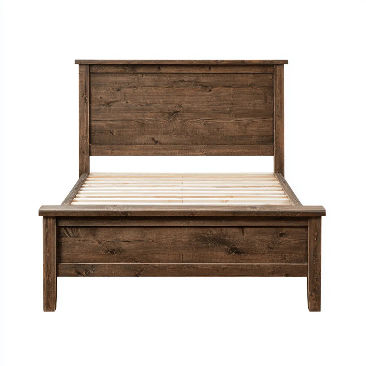 Lit double 160 x 200 cm marron foncé en pin massif rectangulaire avec tête de lit et sommier à lattes