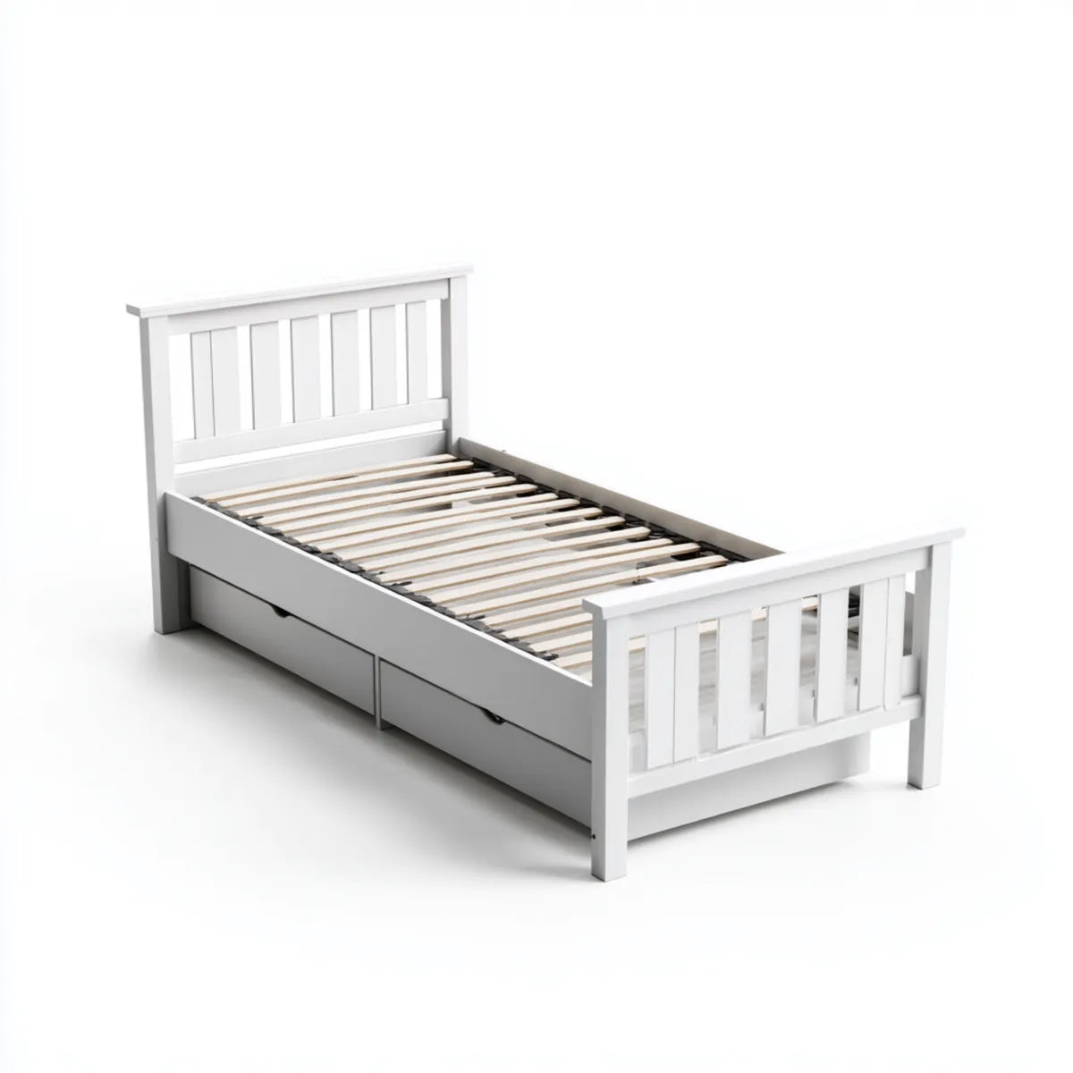 Lit enfant avec tiroirs blanc 90 x 190 cm en pin massif rectangulaire