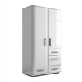 Armoire de chambre blanche brillante 2 portes 4 tiroirs en panneaux de particules L 90 x P 52 x H 180 cm rectangulaire