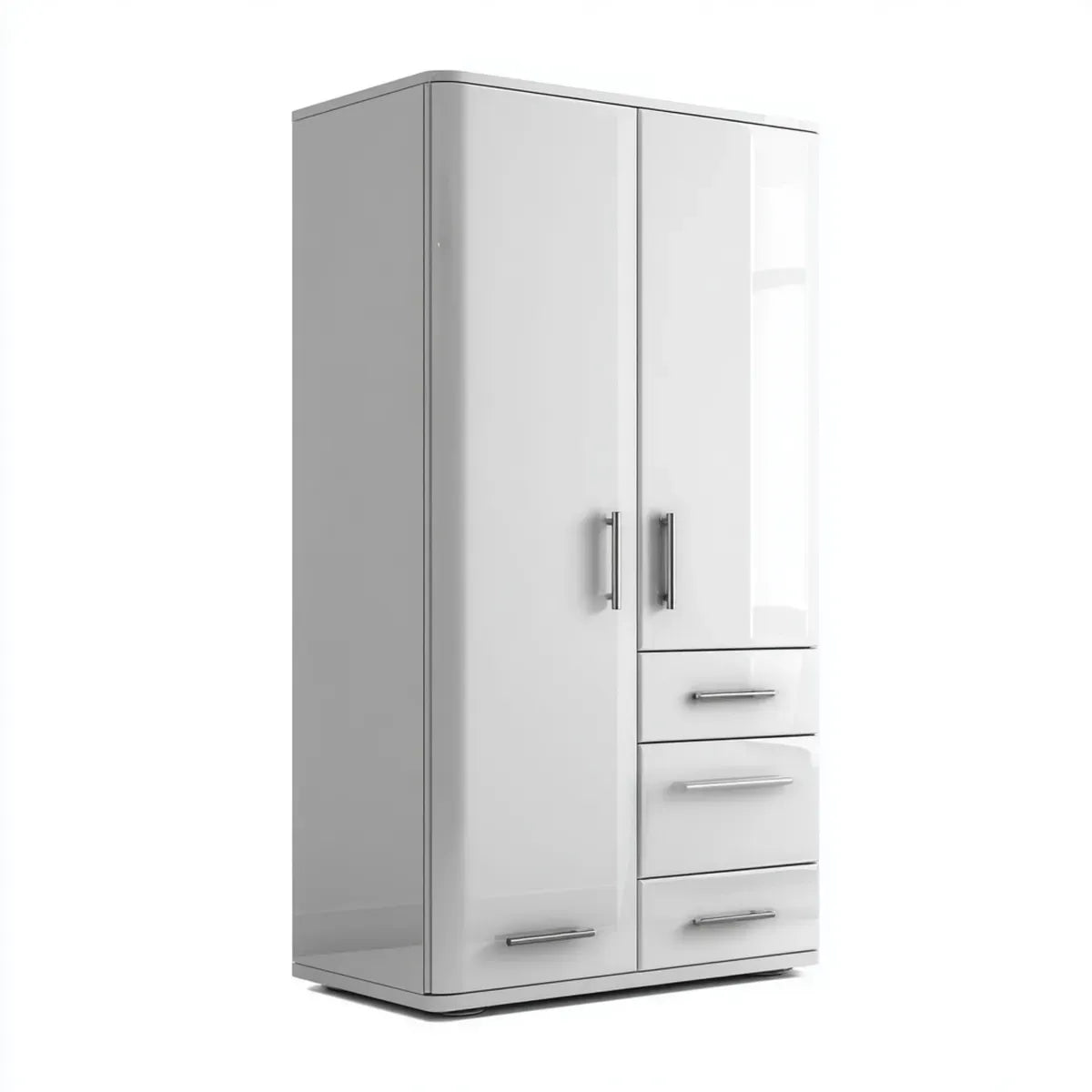 Armoire de chambre blanche brillante 2 portes 4 tiroirs en panneaux de particules L 90 x P 52 x H 180 cm rectangulaire