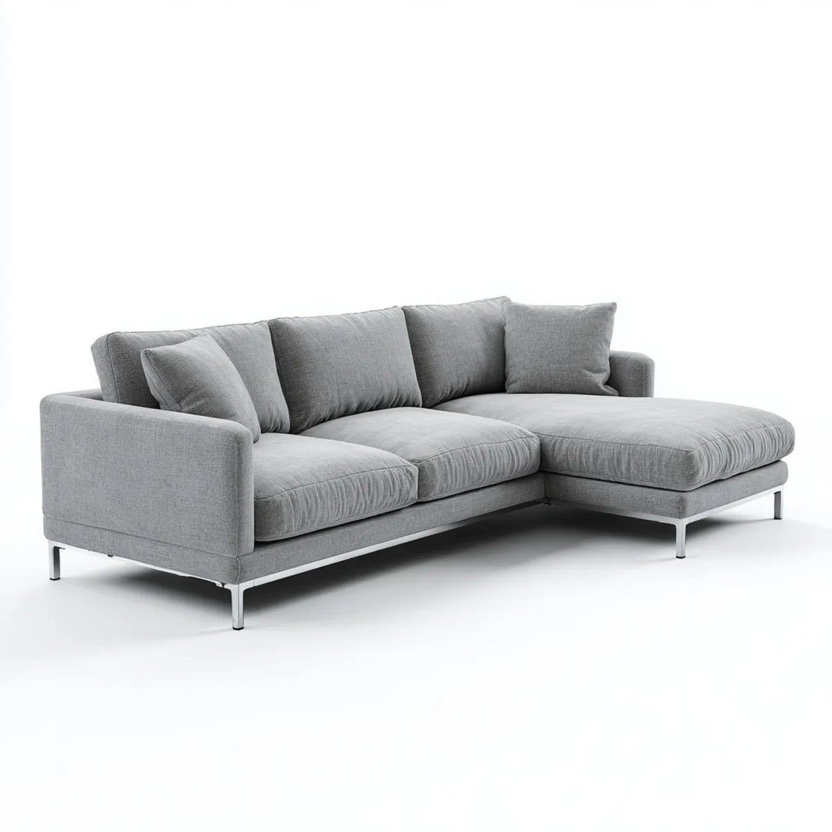 Canapé d’angle 3 places gris en polyester avec méridienne droite 280 x 170 x 85 cm