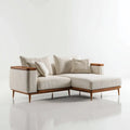 Canapé d’angle avec méridienne à droite beige 250 x 160 x 82 cm en velours côtelé polyester et bois massif