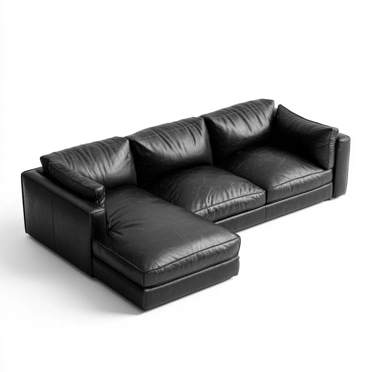 Canapé d’angle gauche 4 places noir en cuir synthétique PU 280 x 170 x 85 cm