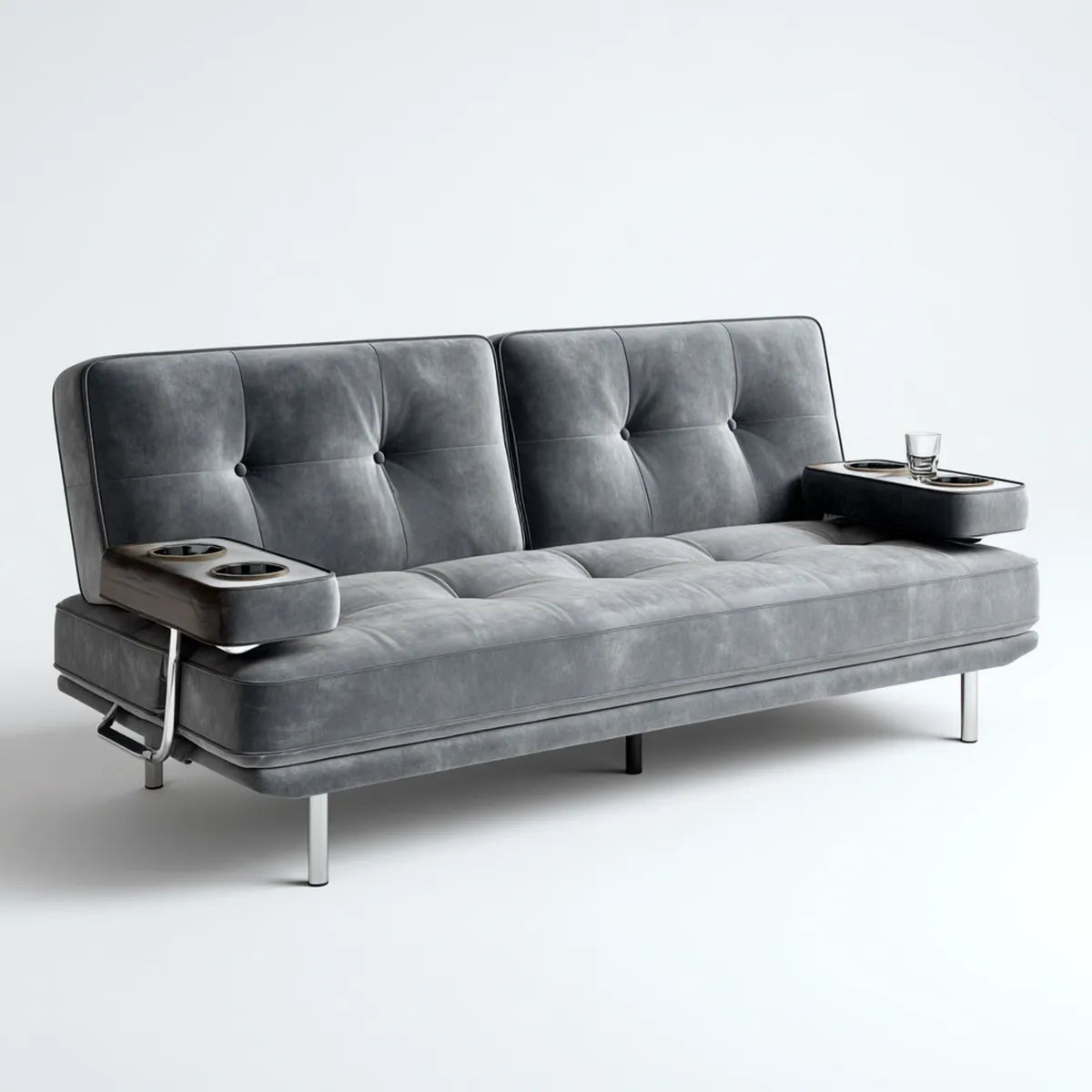Canapé convertible 3 places gris en similicuir PU avec porte-gobelets 180 x 85 x 85 cm